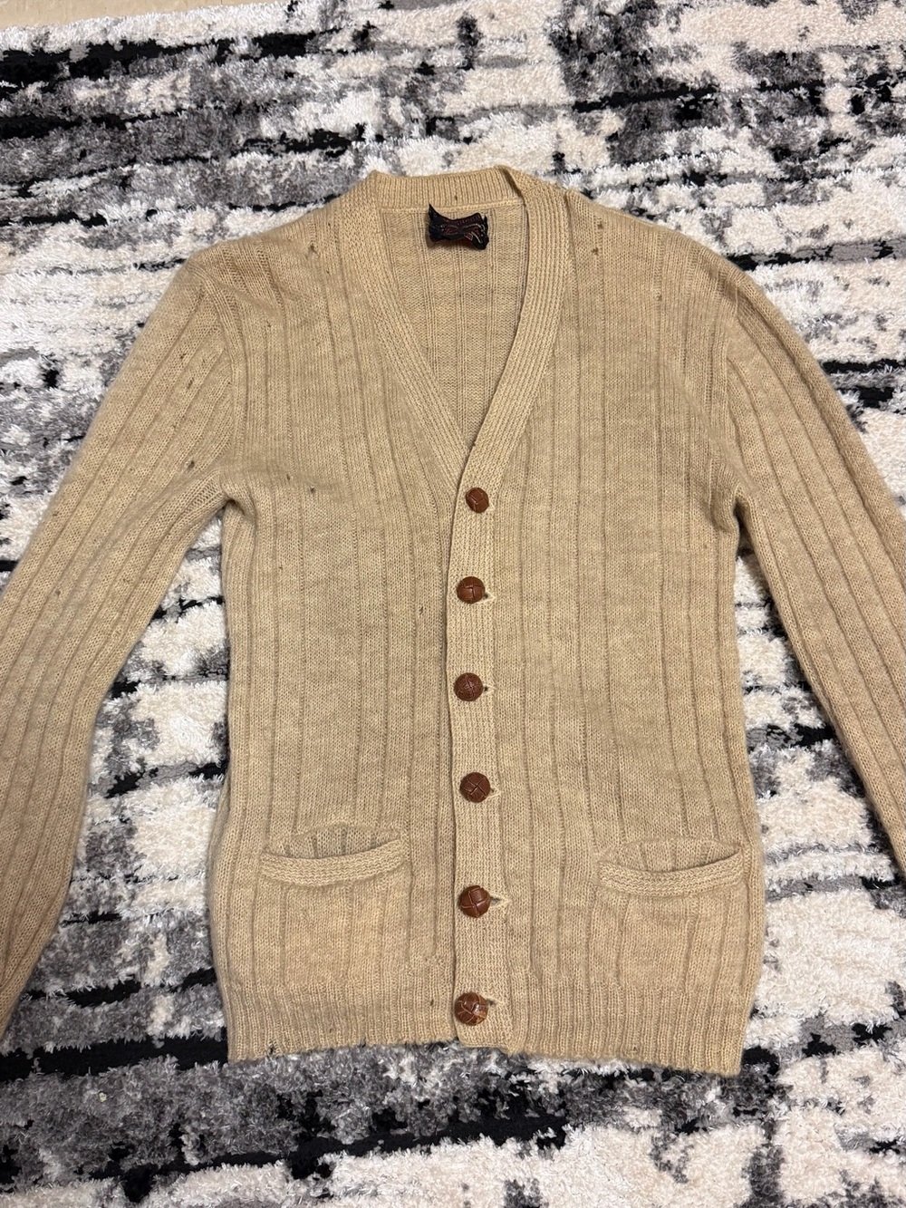Vintage 60s McGregor Ribbed V-Neck Button Cardigan in Beige